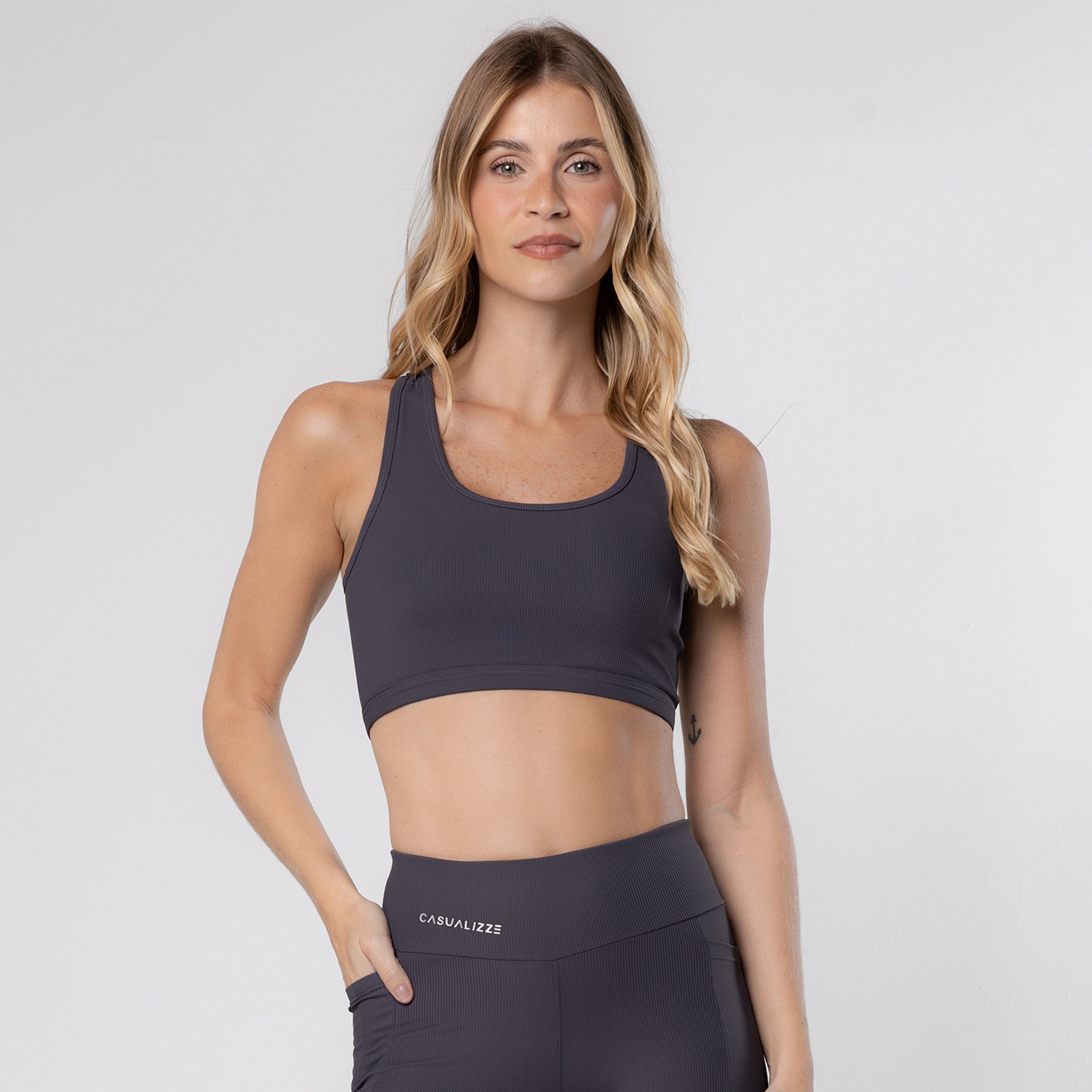 Top Feminino Academia Bolso Nadador Corrida